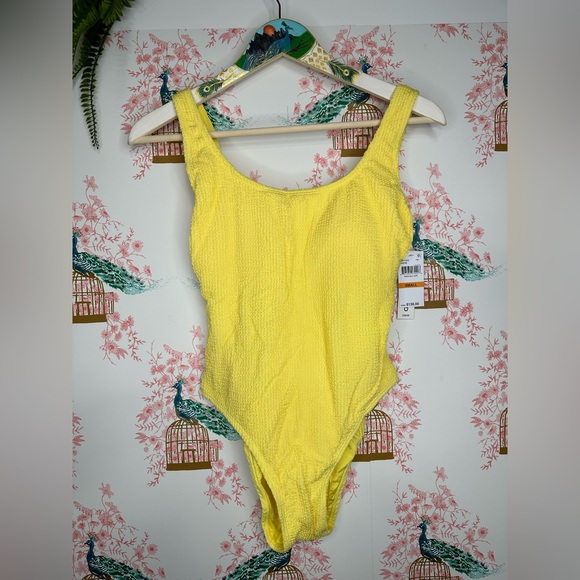 NWT Yellow Lucky Brand One Piece Swimsuit Textured Scoop - Picture 5 of 10